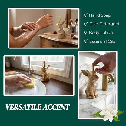 Gold Bunny Soap Dispenser Set of 2 – Vintage Rabbit Hand & Dish Soap Dispensers - Image 5