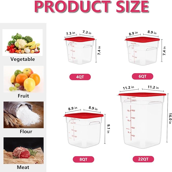 4 Pack 8 Quart Square Clear Food Storage Containers - Image 6
