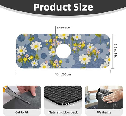 Daisy Flowers Dish Drying Mat for Kitchen Counter, Large Drying Kitchen Mat - Image 3