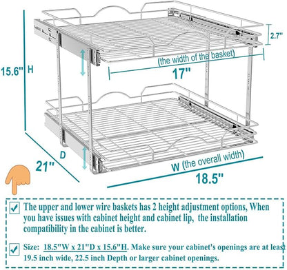 OCG 2 Tier Pull Out Cabinet Organizer, Pull Out Drawers - Image 2