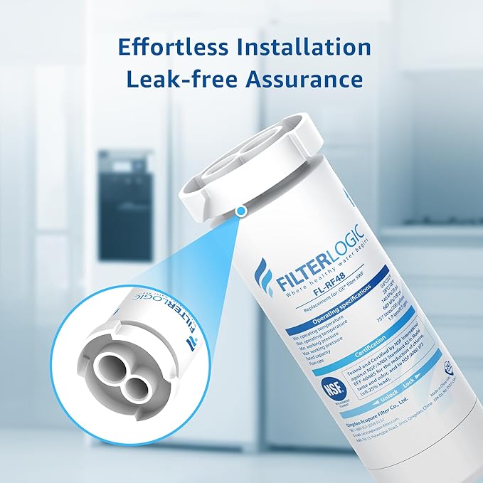 Filterlogic FL-RF48 Replacement for GE® XWF, NSF Certified Refrigerator Water Filter, 3 Filters（Not XWFE®)