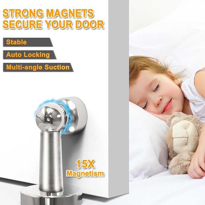 6 Pack Door Stopper Magnetic, COCIVIVRE Magnet Door Stop Stainless Steel for Wall and Floor Mounting, with Screws Drilling Mounting, Heavy Duty for Various Door Types to Hold Your Door Open
