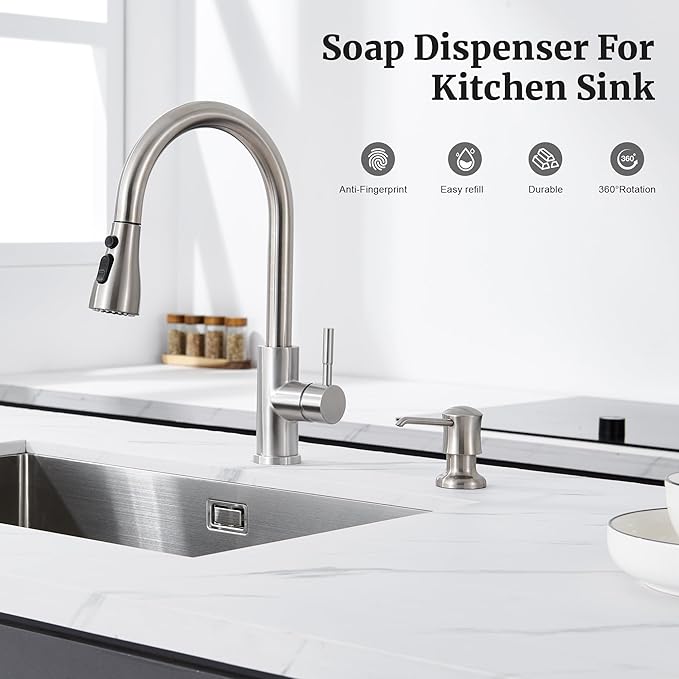 Soap Dispenser for Kitchen Sink Brushed Nickel, Built-in and Refill-from-Top - Image 2