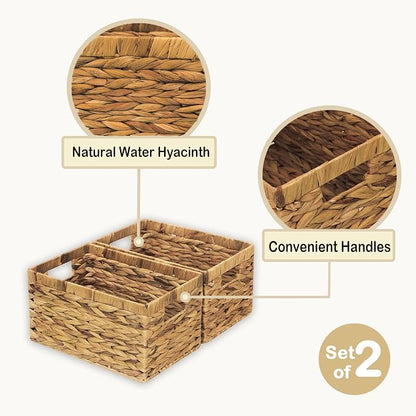 Rectangular Storage Basket 2PCS Water Hyacinth Baskets, Hand-Woven Baskets - Image 6