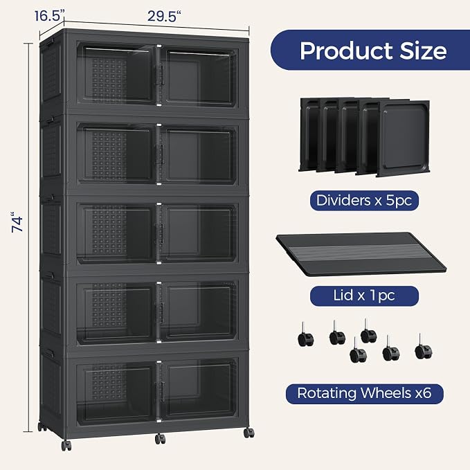 200GAL Storage Bins with Lid and Wheels, Stackable Closet Organizers and - Image 2