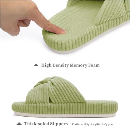 Chantomoo Slippers for Women Memory Foam House Bedroom Corduroy Bow Crossbands - Image 2