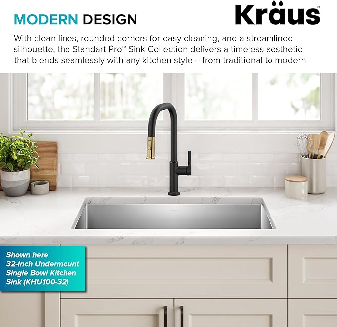 Kraus Kitchen Sinks Undermount - 32 Inch Stainless Steel Kitchen Sink, 60/40 Double Bowl, 16 Gauge, Model KHU103-32