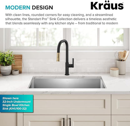 Kraus Kitchen Sinks Undermount - 32 Inch Stainless Steel Kitchen Sink, 60/40 Double Bowl, 16 Gauge, Model KHU103-32