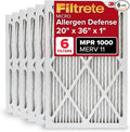 Filtrete 20x36x1 AC Furnace Air Filter, MERV 11, MPR 1000, Micro Allergen Defense, 3-Month Pleated 1-Inch Electrostatic Air Cleaning Filter, 6 Pack (Actual Size 19.81x 35.81x0.81 in)