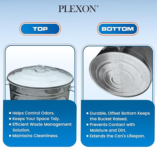 Plexon 2 Pack 13-Gallon Galvanized Steel Round Trash Can - Image 8