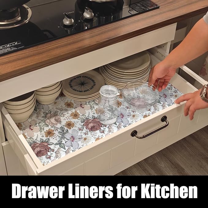 Floral Drawer Shelf Liners, Non Adhesive and Strong Non-Slip Cabinet Drawer - Image 3
