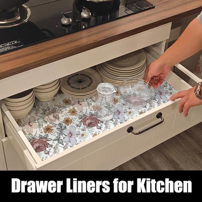 Floral Drawer Shelf Liners, Non Adhesive and Strong Non-Slip Cabinet Drawer - Image 3