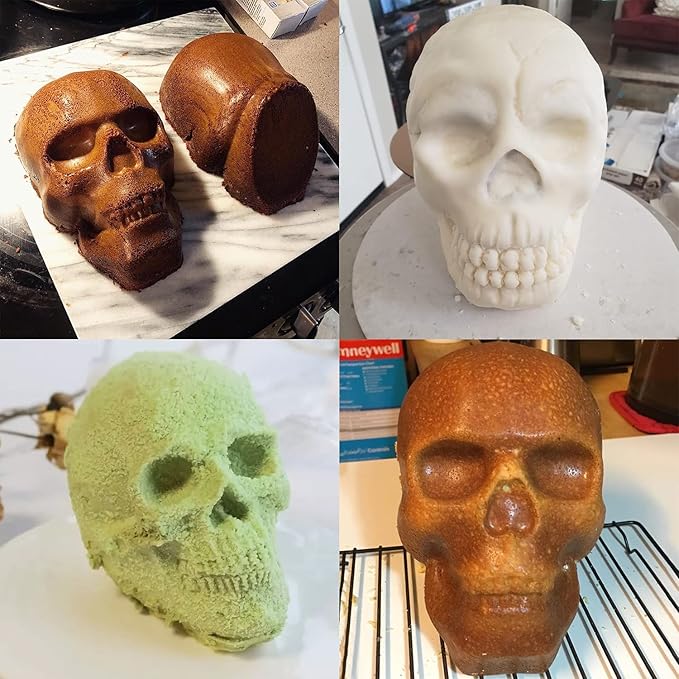 JETKONG Extra Large Silicone Skull Cake Mold Haunted Skull Baking Cake Pan for Halloween and Birthday Party