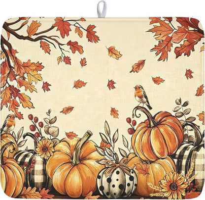 Fall Orange Pumpkin Dish Drying Mat by Unknown