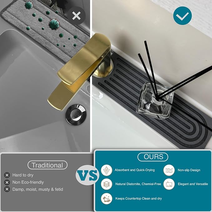Absorbent Faucet Mat, Sink Caddy Kitchen Sink Organizer, Kitchen Counter Decor - Image 3
