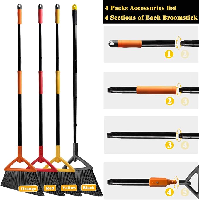 Outdoor Indoor Broom Heavy Duty, 4 Pack Commercial Angle Broom, Ideal of House - Image 4