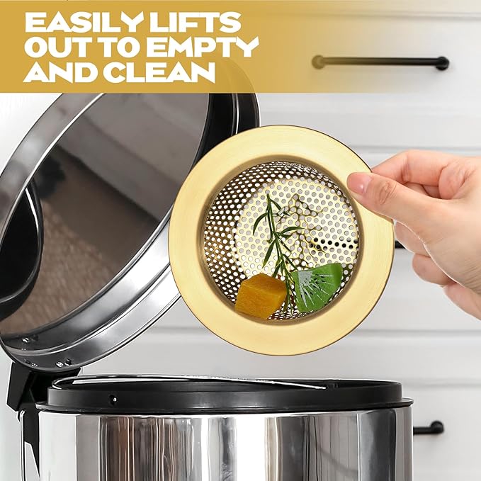 Retisee 2 Pcs Sink Strainer Stainless Steel Kitchen Sink Drain Strainer Basket Cover Mesh Hair Food Catcher, Large Wide Rim of 4.4 Diameter(Brushed Gold)