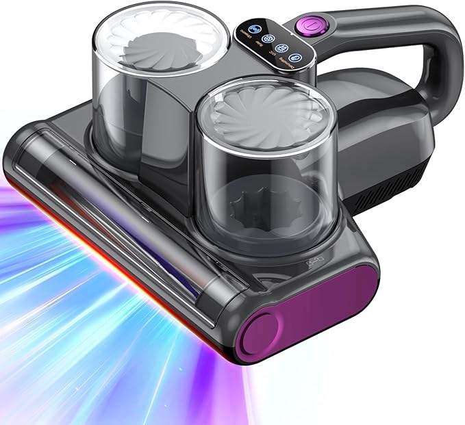 Mattress Vacuum Bed Vacuum Cleaner with UV 16Kpa Suction Filter 253.7nm UV-C Light & 30000 RPM/Min Brushroll Rotation & Heating & Ultrasonic Quintuple Tech, Widened Suction Port, 500W, Corded