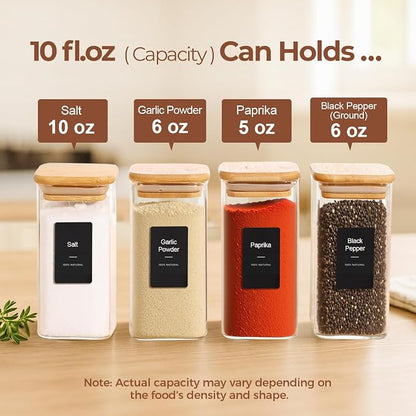 ComSaf 12Pcs Spice Jars with Labels, Glass Jar with Bamboo Lid, 10oz Airtight - Image 2