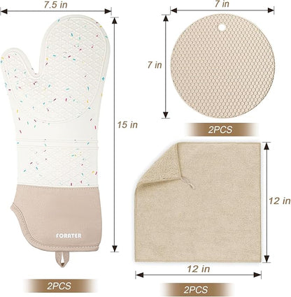 Extra Long Oven Mitts and Potholders 6Pcs Set, 500°F Heat Resistant Kitchen - Image 2