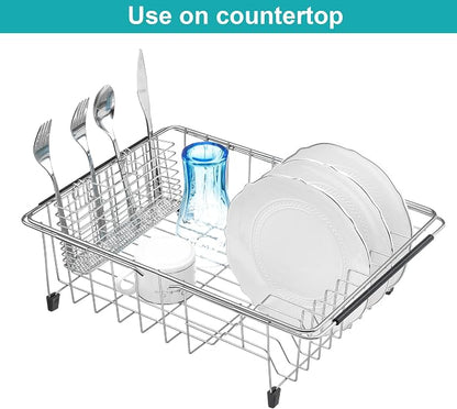 iPEGTOP Expandable Dish Drying Rack Over Sink, Rustproof Stainless Steel Basket - Image 3