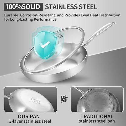 LOLYKITCH 14 Inch Tri-ply Stainless Steel Frying Pan - Image 4