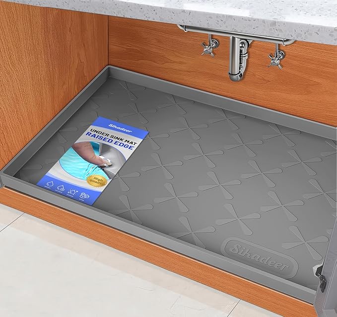 SIKADEER 28" x 22" Under Sink Mat Waterproof, Silicone Mat Kitchen Drawer Shelf by SIKADEER