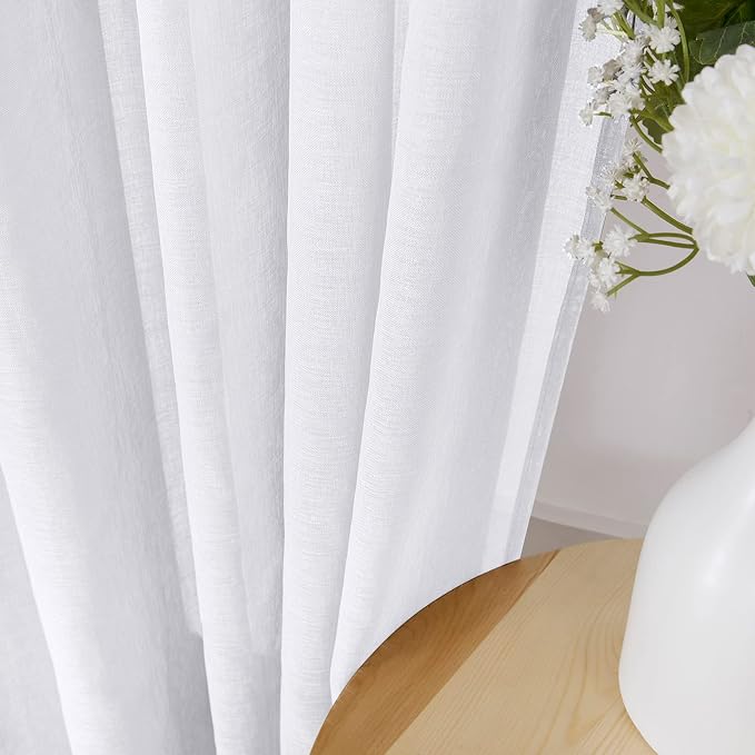 Tollpiz Short Sheer Curtain Living Room Linen Textured Curtains Sheer Light - Image 3