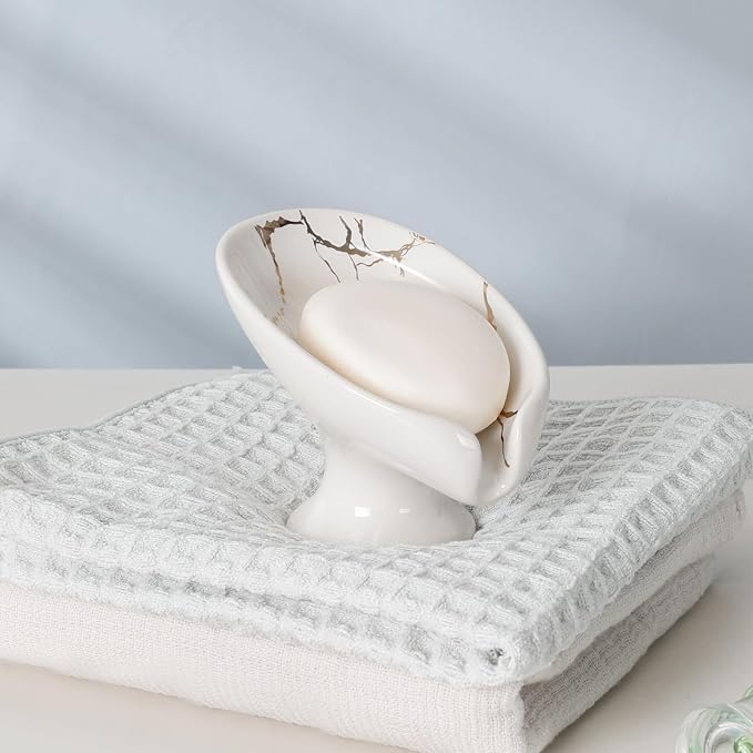 Soap Dish, Soap Holder Self Draining Leaf Shape Soap Dishes, Ceramic Drain Soap - Image 8