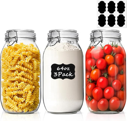 ComSaf Large Glass Jars with Lid 64 oz, Large Mason Jars Set of 3, Glass - Image 9