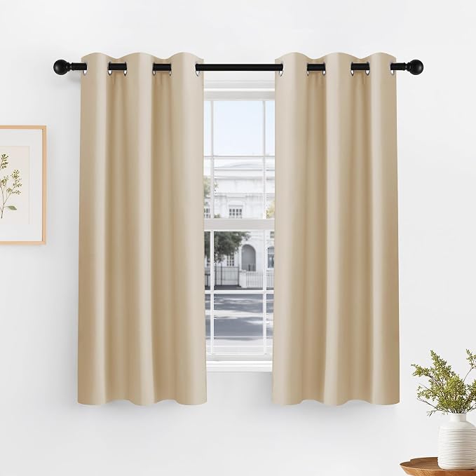 PONY DANCE Biscotti Beige Short Blackout Curtains by PONYDANCE