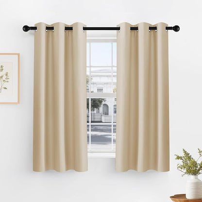 PONY DANCE Biscotti Beige Short Blackout Curtains by PONYDANCE