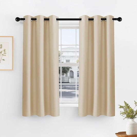 PONY DANCE Biscotti Beige Short Blackout Curtains by PONYDANCE