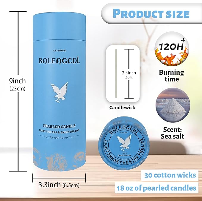 Sea Salt Scented Sky Blue Pearled Candle 18oz Luxury Sand Candle Granulated Wax - Image 2