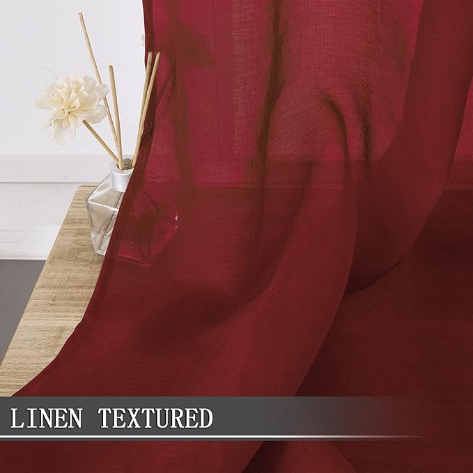 Tollpiz Sheer Curtains Linen Textured Living Room Curtain Sheers Light - Image 2