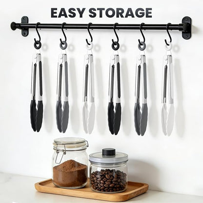 7-Inch Silicone Tongs Pack of 6, Small Stainless Steel Tongs - Image 6