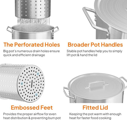 Bonnlo 30QT Aluminum Stock Pot for Boiling Seafood, Crawfish & Crab, Frying - Image 5