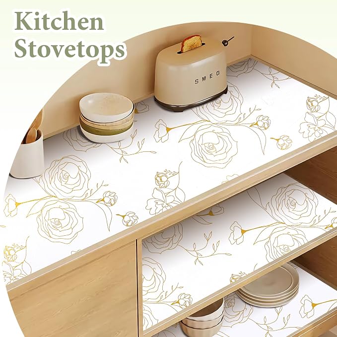 Shelf Liners for Kitchen Cabinets 12in x 30FT Non Adhesive Drawer Liner Gold - Image 3