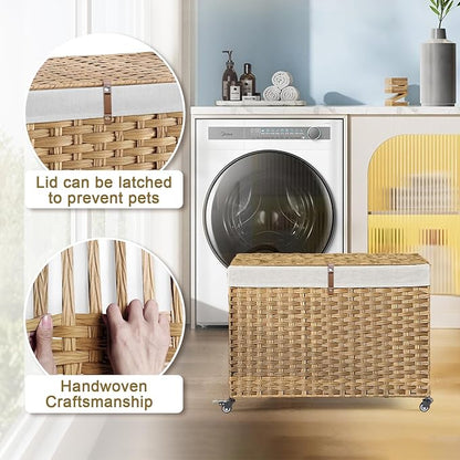 Rolling Storage Basket with Lid, 47.6 Gallon Storage Bin with Wheels, Woven - Image 3