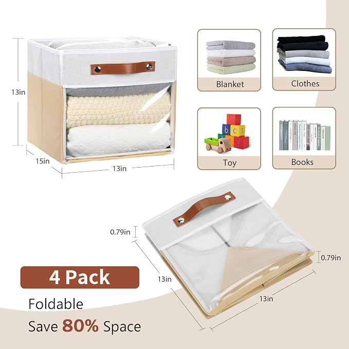 HNZIGE Fabirc Storage Cube Bins 13x13x15 Storage Cube Bins, 4 Pack Foldable - Image 2