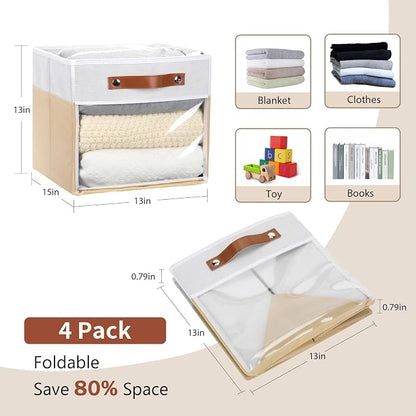 HNZIGE Fabirc Storage Cube Bins 13x13x15 Storage Cube Bins, 4 Pack Foldable - Image 2