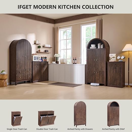 Modern Double Tilt-Out Trash Cabinet, 20 Gallon Fluted Laundry Hamper Cabinet - Image 7
