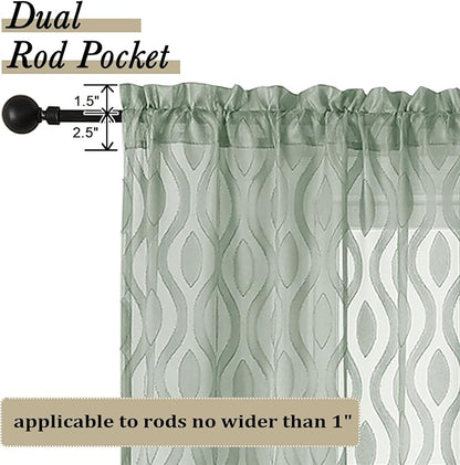 Aiyufeng Green Valance Curtains 14 Inch Length, Chic Wavy Line Clip Jacquard - Image 4