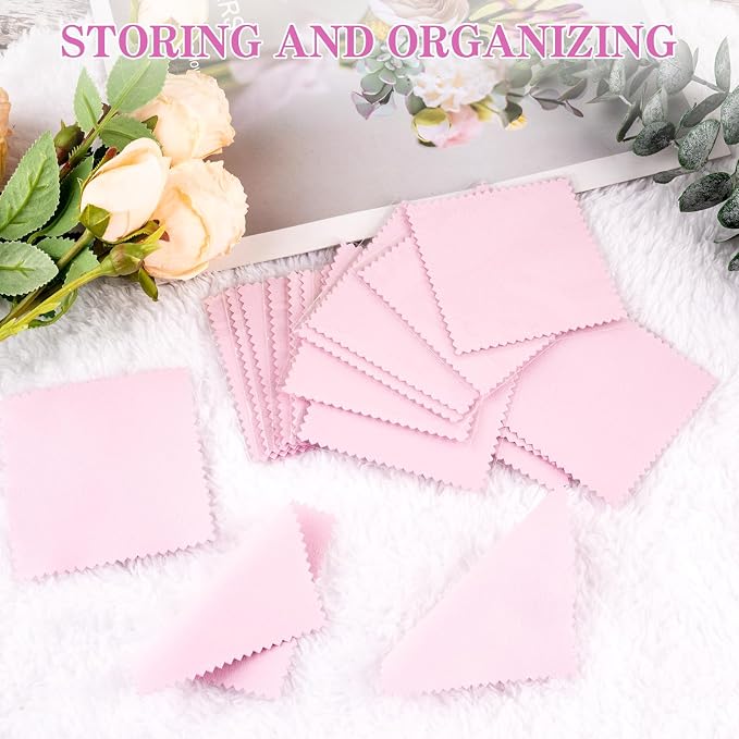 50 Pack Jewelry Polishing Cloth, 3.15" x 3.15" Pink Cleaning Cloths, Small - Image 6