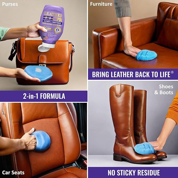 Leather CPR Leather Cleaner And Conditioner - Leather Conditioner For Couch, Leather Conditioner For Purses, Leather Furniture Cleaner And Conditioner, Car Seat Cleaner, Leather Restore, 32 oz