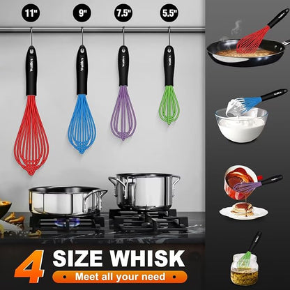 Walfos Whisk, Silicone Whisk Heat Resistant Kitchen Whisks Set of 4- - Image 4