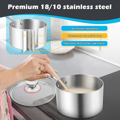E-far 2-Quart Saucepan, Tri-Ply Stainless Steel Sauce Pan - Image 4