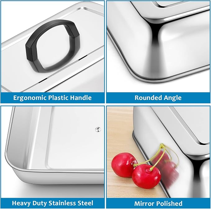 HaSteeL Rectangular Basting Cover, Stainless Steel Cheese Melting Dome Steaming - Image 2