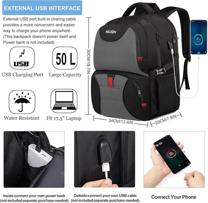 Lunch Bag Backpack, Insulated Cooler Lunch Box Backpack, Extra Large 17inch Travel Laptop Backpack 50L with USB Charging Port, Water Resistant Big work Backpack for Men Women , Grey