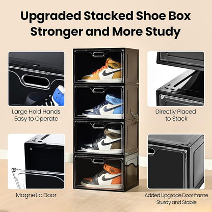 8 Pack Shoe Boxes Black Plastic Stackable, Large Shoe Storage Organizer - Image 3